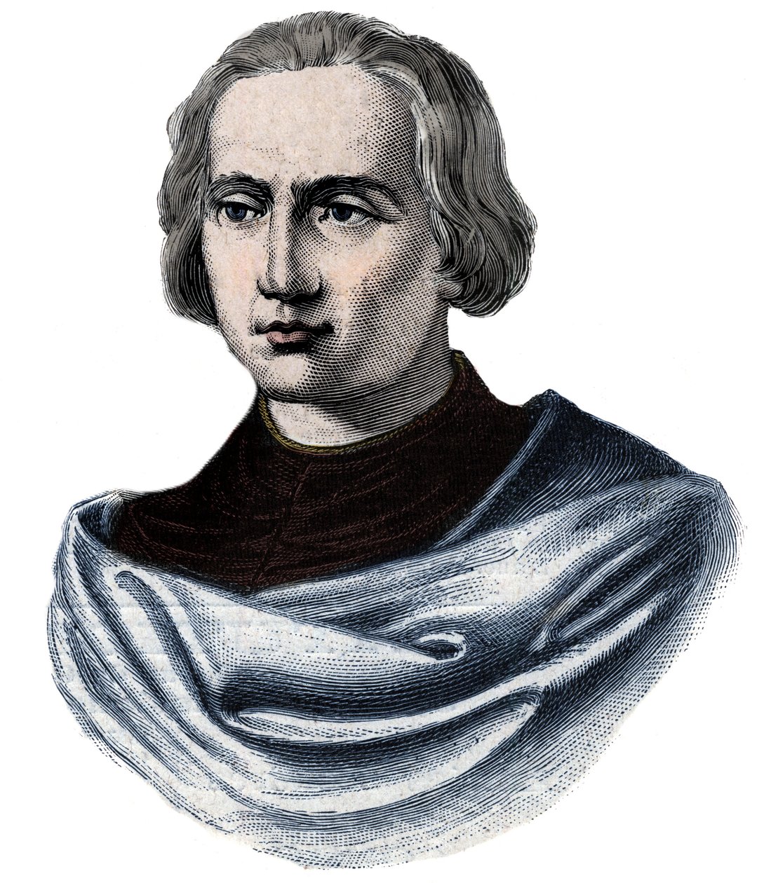 Portrett av Christopher Columbus (Christopher Columbus, Cristoforo Colombo, Cristobal Colon) (1451-1506) Gravering fra 1800-tallet av Unknown artist