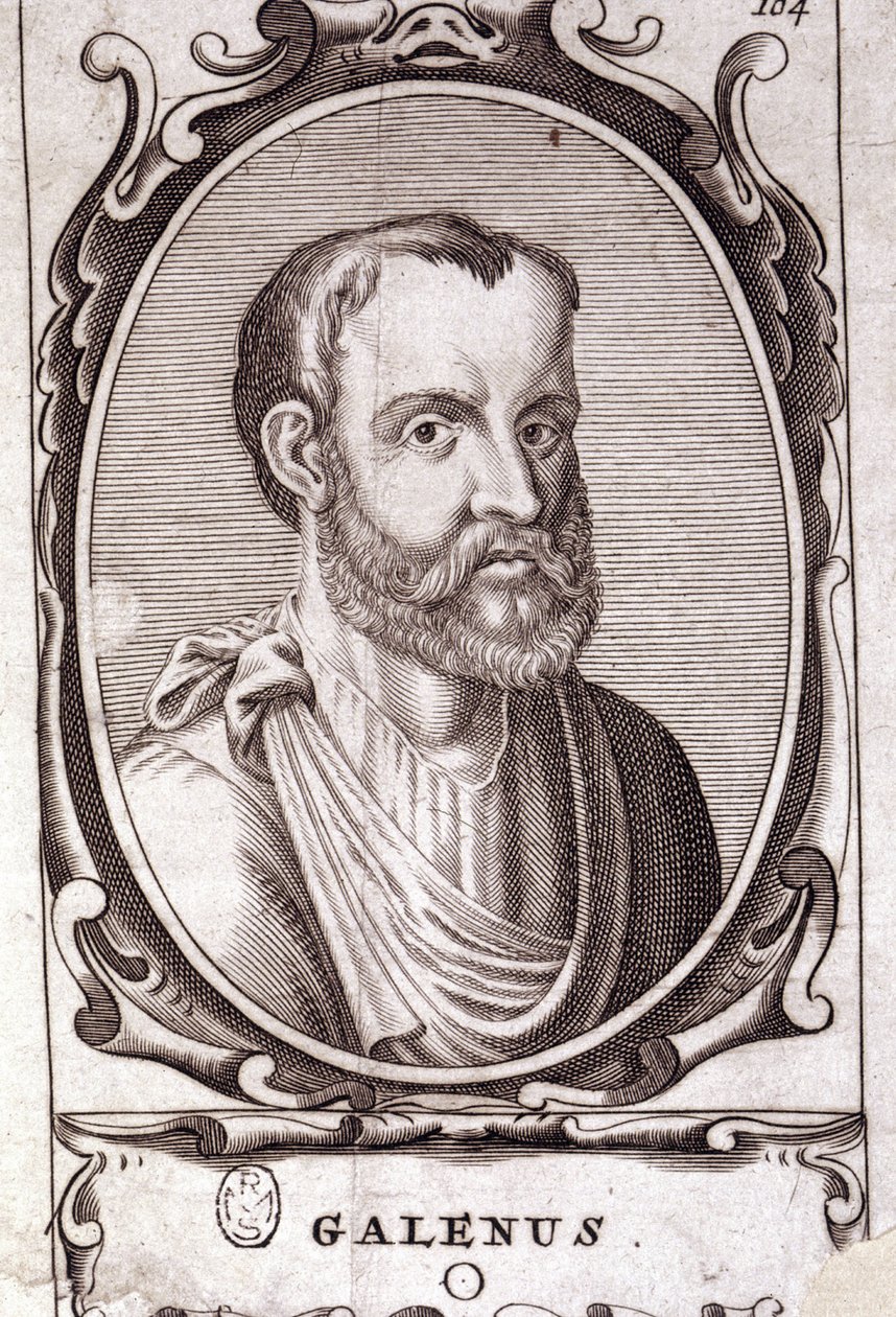Portrett av Claudius Gallienus (Claudius Galenus eller Claudius Galenus eller Claudius Galenus eller Galen, v. 131 - v. 201), gresk lege. 1700-talls gravering. av Unknown artist