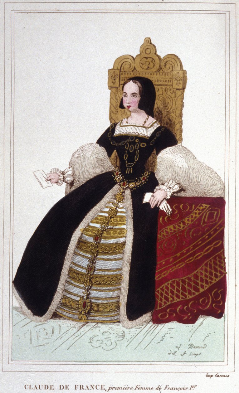 Portrett av Claude de France (1499 - 1524) kone til Francois 1., konge av Frankrike Gravering av 1830 av Unknown artist