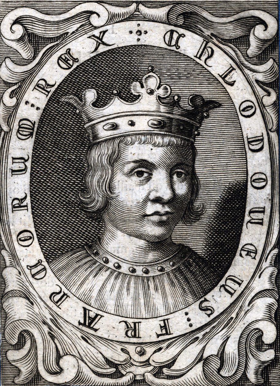 Portrait of Clovis III (? - 695), King of Austrasia. 18th century engraving av Unknown artist