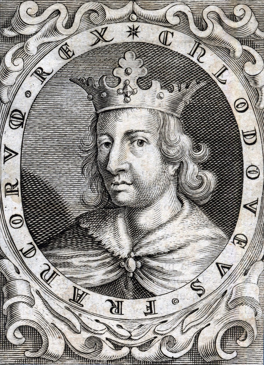 Portrait of Clovis II (? - 657), King of Neustria, Burgundy and Austrasia engraving of the 18th century av Unknown artist