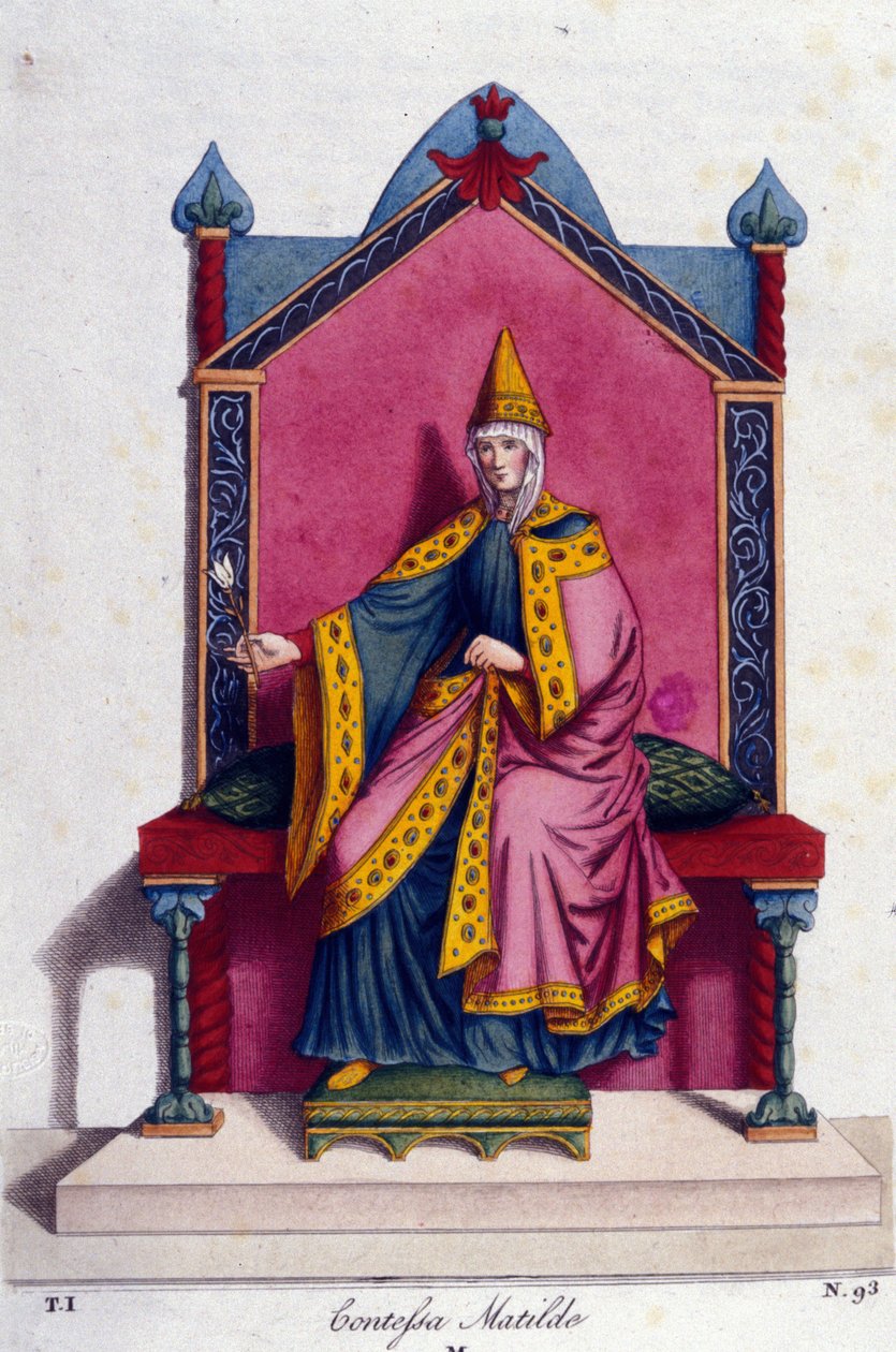Portrett av grevinne Mathilde av Canossa (eller grevinne Mathilde av Toscana) (1046 - 1115). Gravering av 1800-tallet. av Unknown artist