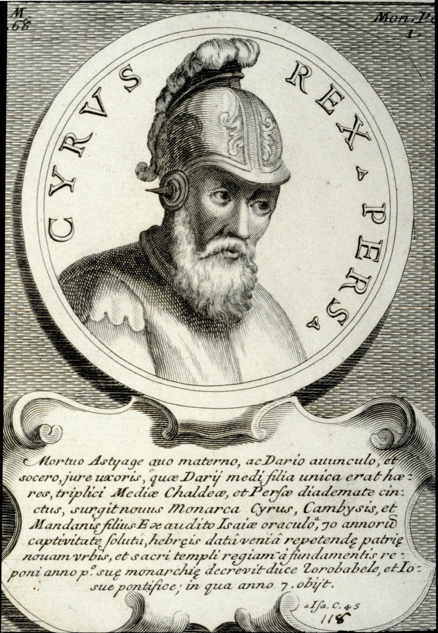 Portrett av Kyros II (ca. 559-529 f.Kr.) kalt Kyros den store, grunnleggeren av Perserriket. Gravering av privatsamlingen fra 1700-tallet av Unknown artist