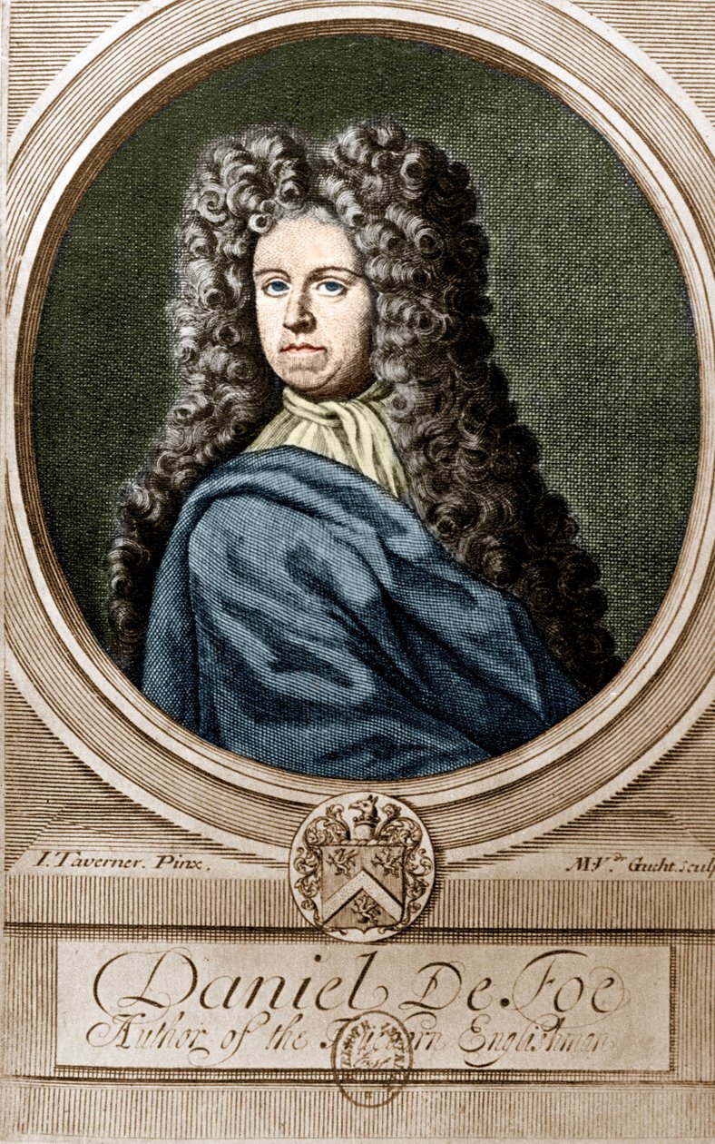 Portrett av Daniel de Foe eller Defoe (1660 - 1731), engelsk forfatter og journalist, forfatter av romanen "Robinson Crusoe". av Unknown artist
