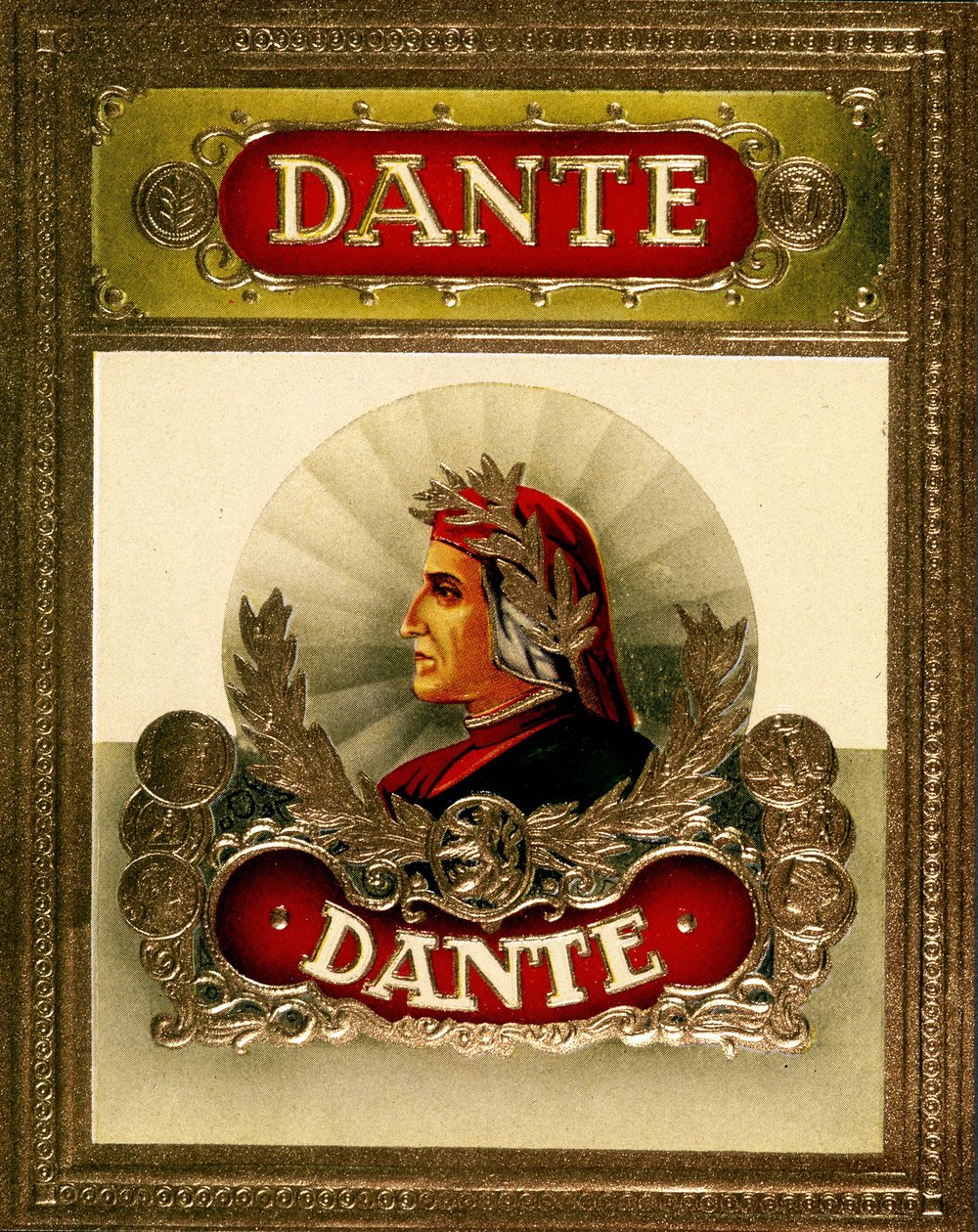 Portrett av Dante Alighieri (1265-1321). 1800-talls kromolitografi. av Unknown artist
