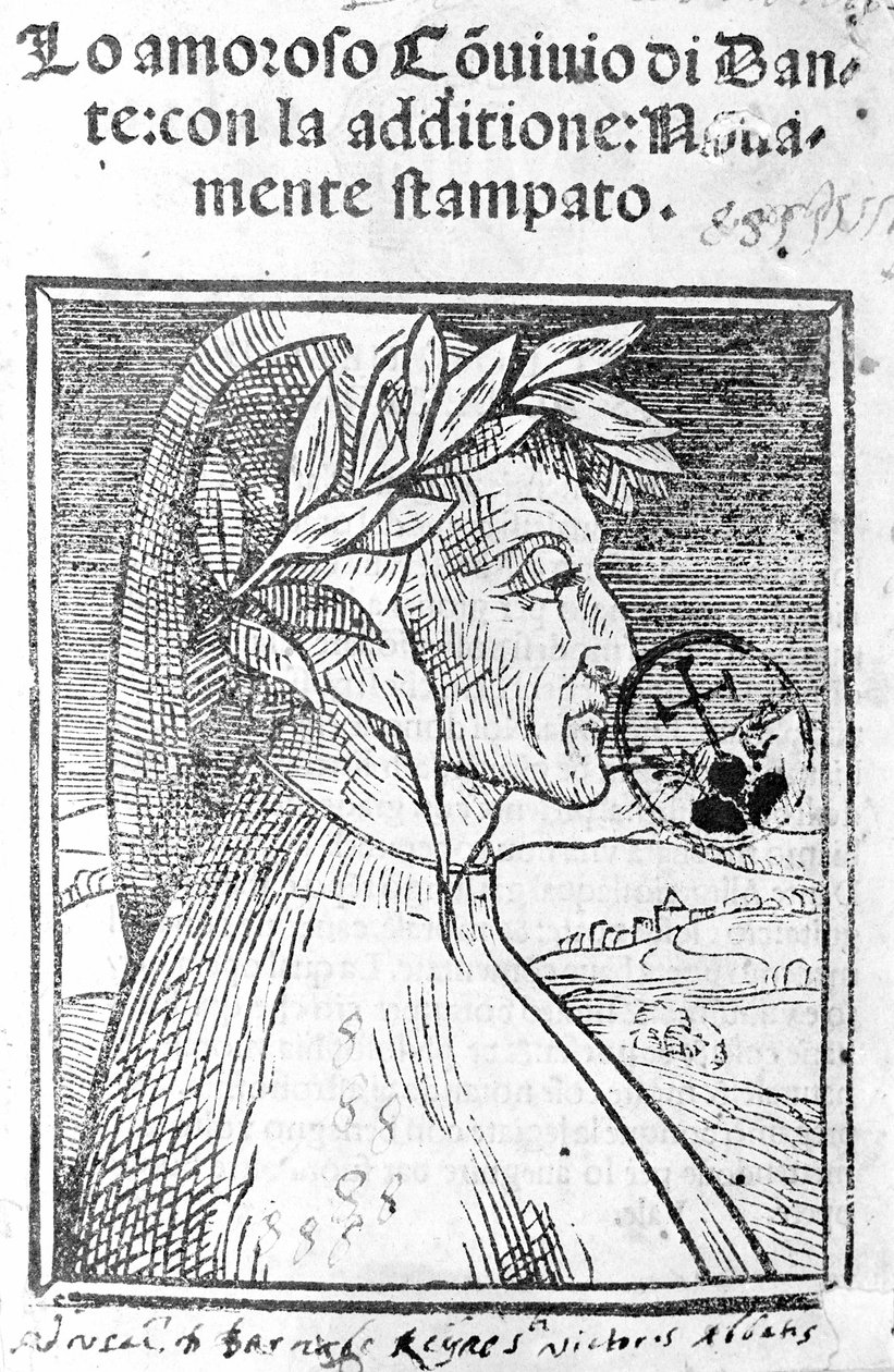 Portrett av Dante Alighieri (1265 - 1321), italiensk poet. Frontispice av "" Il Convivio "" av Unknown artist