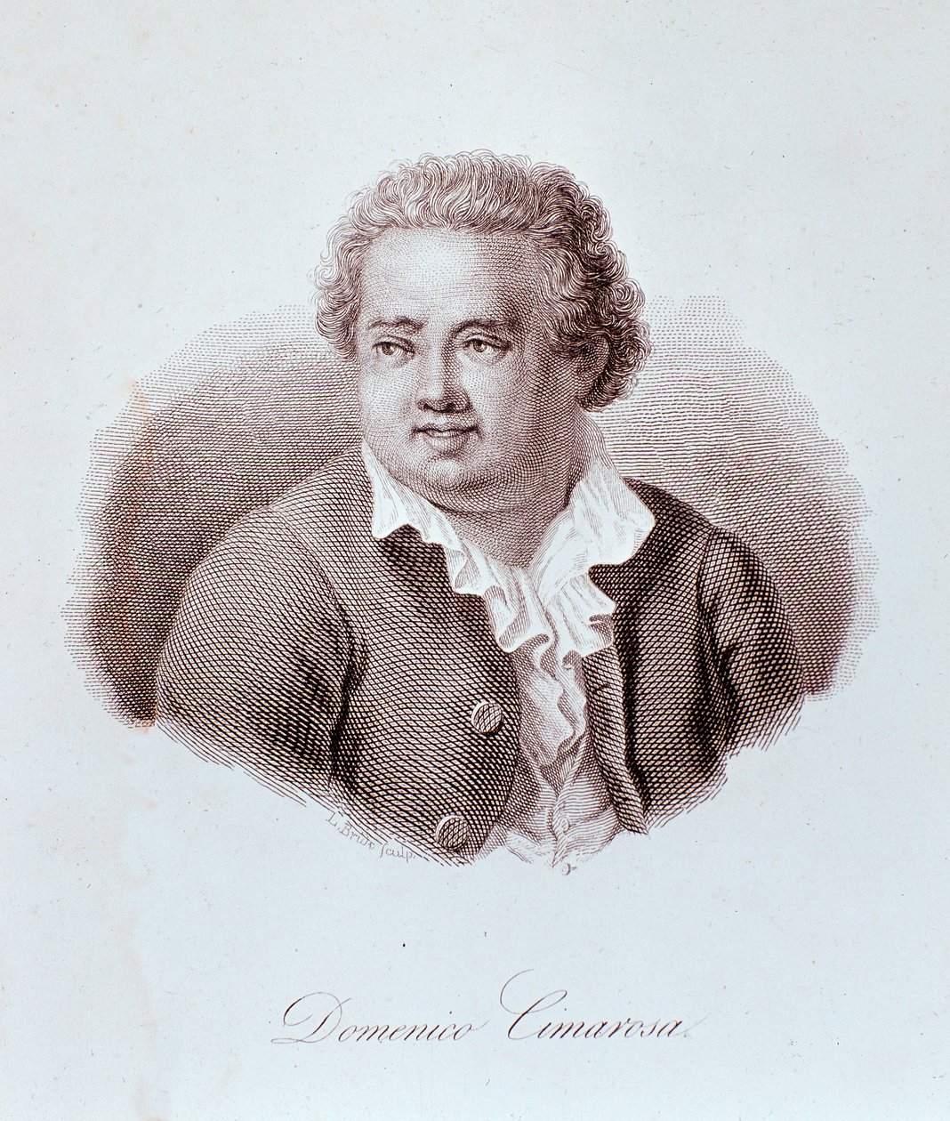 Portrett av Domenico Cimarosa (1749-1801), italiensk komponist, gravering. 18. århundre. Milan, biblioteket til konservatoriet av Unknown artist