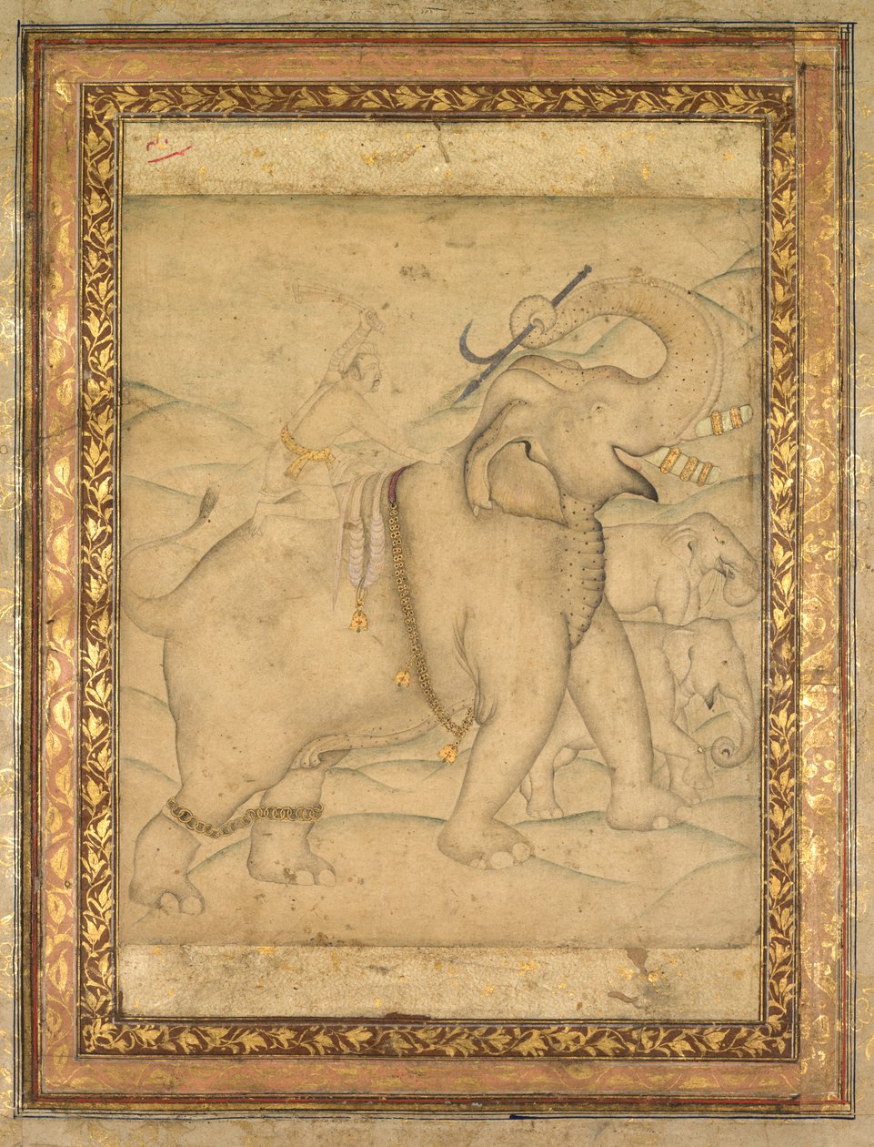 Portrett av keiser Jahangir som rir på en elefant av Unknown artist