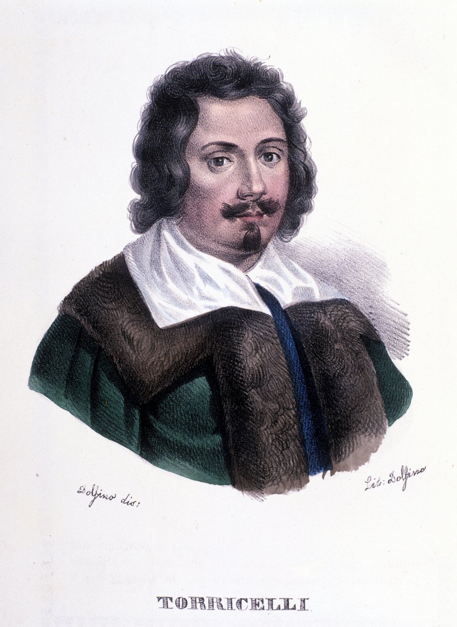 Portrett av Evangelista Torricelli eller Toricelli (1608 - 1647), italiensk fysiker av Unknown artist