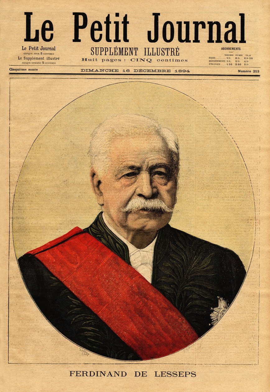 Portrett av Ferdinand de Lesseps (1805-1894), kalt "den store franskmennene", diplomat og gründer, han er hovedpromotøren av Suez-kanalen, som forbinder Port-Said ved Middelhavet med Suez ved Rødehavet (Egypt) og Panamakanalen, som forb av Unknown artist