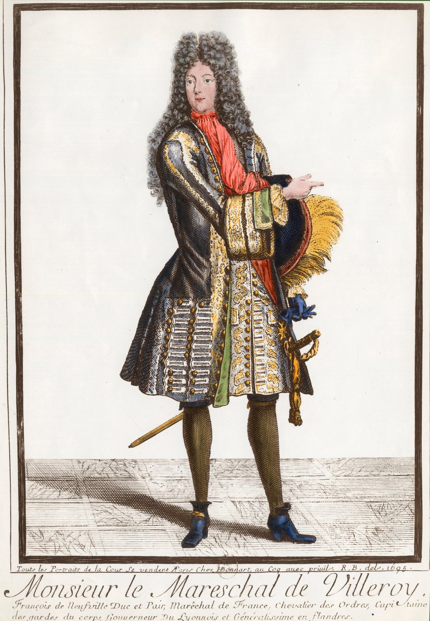 Portrett av Francois de Neufville, hertug av Villeroy (1644 - 1730), marechal av Frankrike. Gravering fra 1700-tallet. Privat samling. av Unknown artist