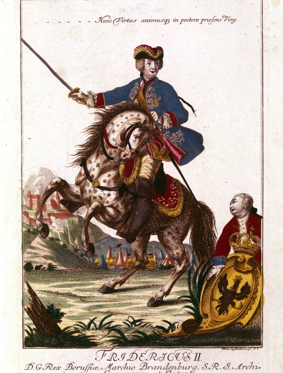 Portrett av Frederic II av Preussen (1712-1786) kjent som Frederic den store. Gravering fra 1700-tallet. . av Unknown artist