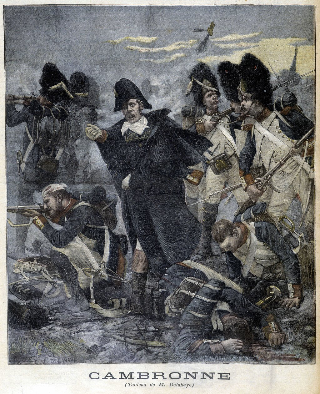 Portrett av general Cambronne (1770 - 1842) under et slag. Illustrasjon av "" Petity Journal"" i 1891. av Unknown artist