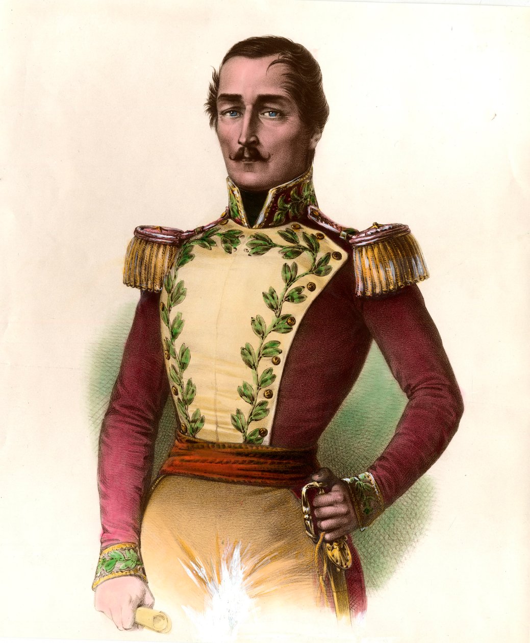 Portrett av general Santander (Francisco de Paula) (1782-1840), colombiansk militær og statsmann, helter fra uavhengigheten i 1819. Gravering fra 1836 privatsamling av Unknown artist