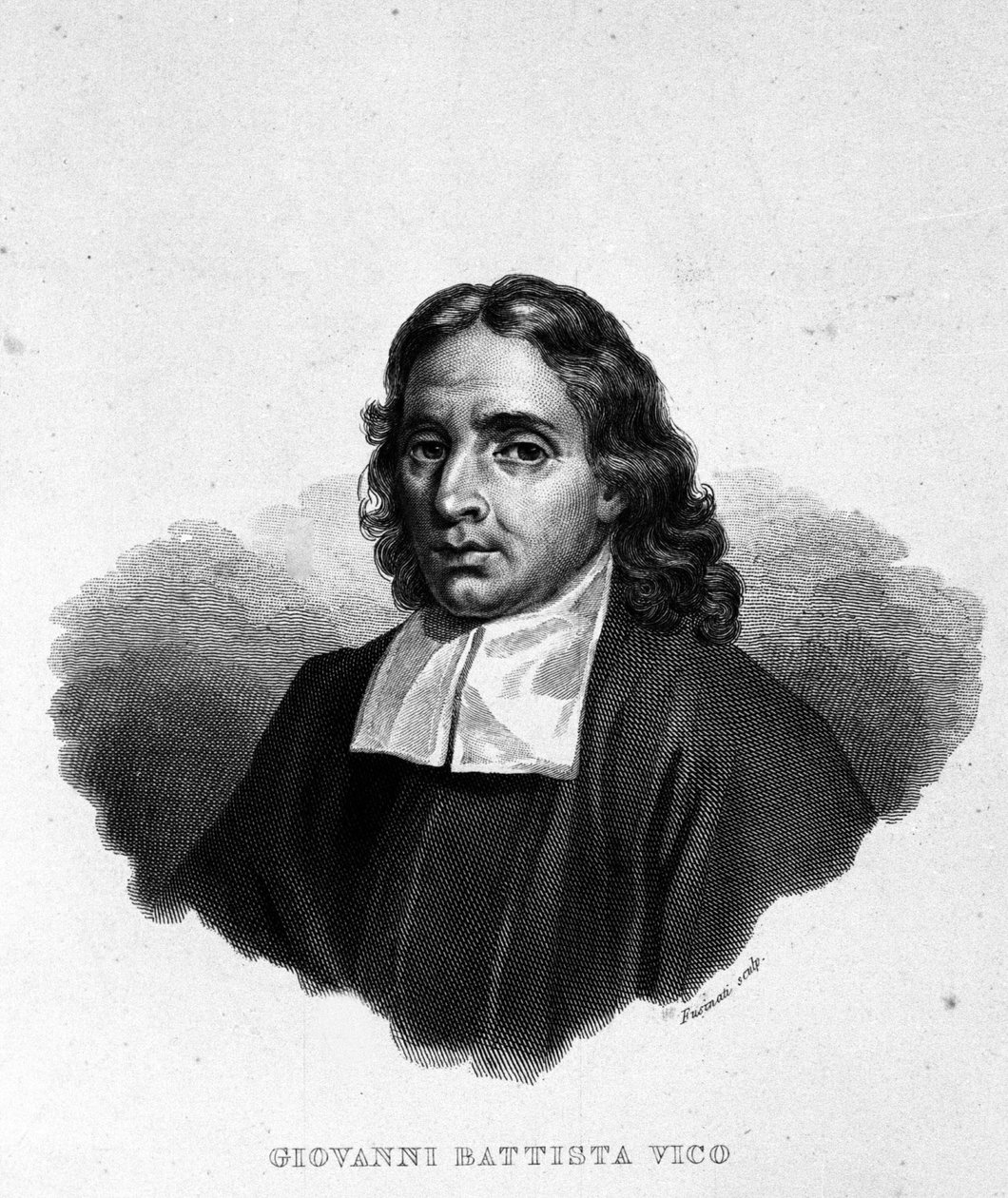 Portrett av Giambattista Vico (1668-1744), historiker, jurist og filosof Italia. Også kalt Giovanni, Gian Battista, Jean Baptiste eller Jean-Baptiste. Gravering av 1800-tallet av Unknown artist