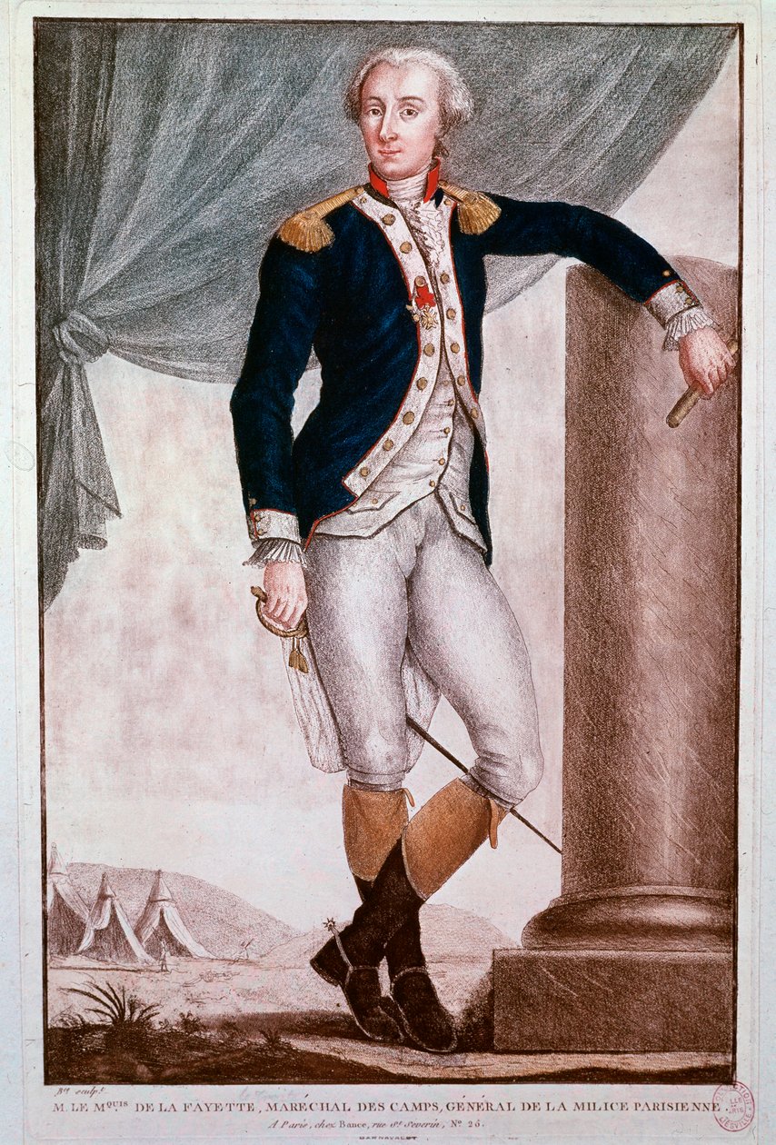 Portrett av Gilbert du Motier, Marquis de Lafayette (gravering av Unknown artist