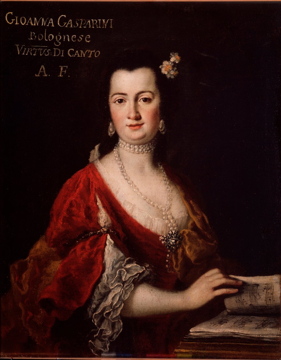 Portrett av Giovanna Gasparini (1717-?) italiensk sanger Anonym maleri. 18. århundre. Bologna, borgerlig musikalsk bibliografisk museum. av Unknown artist