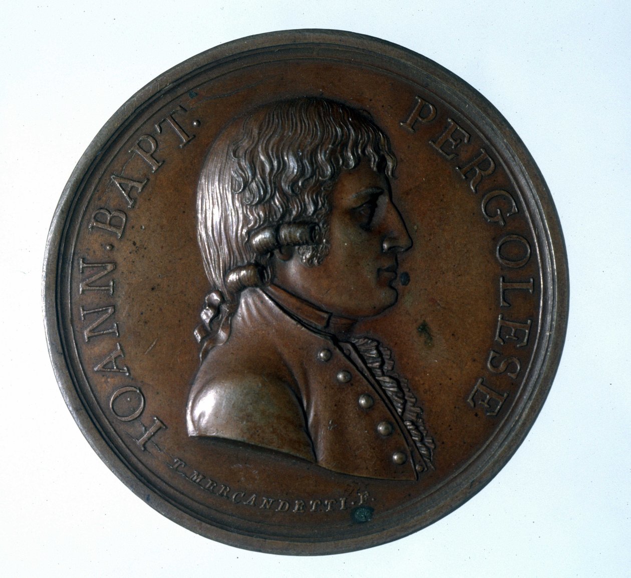 Portrett av Giovanni Battista Pergolesi (Jean Baptiste Pergolese, Jean-Baptiste) (1710 - 1736). Bronsemedalje. Museum for trappen. Milan av Unknown artist