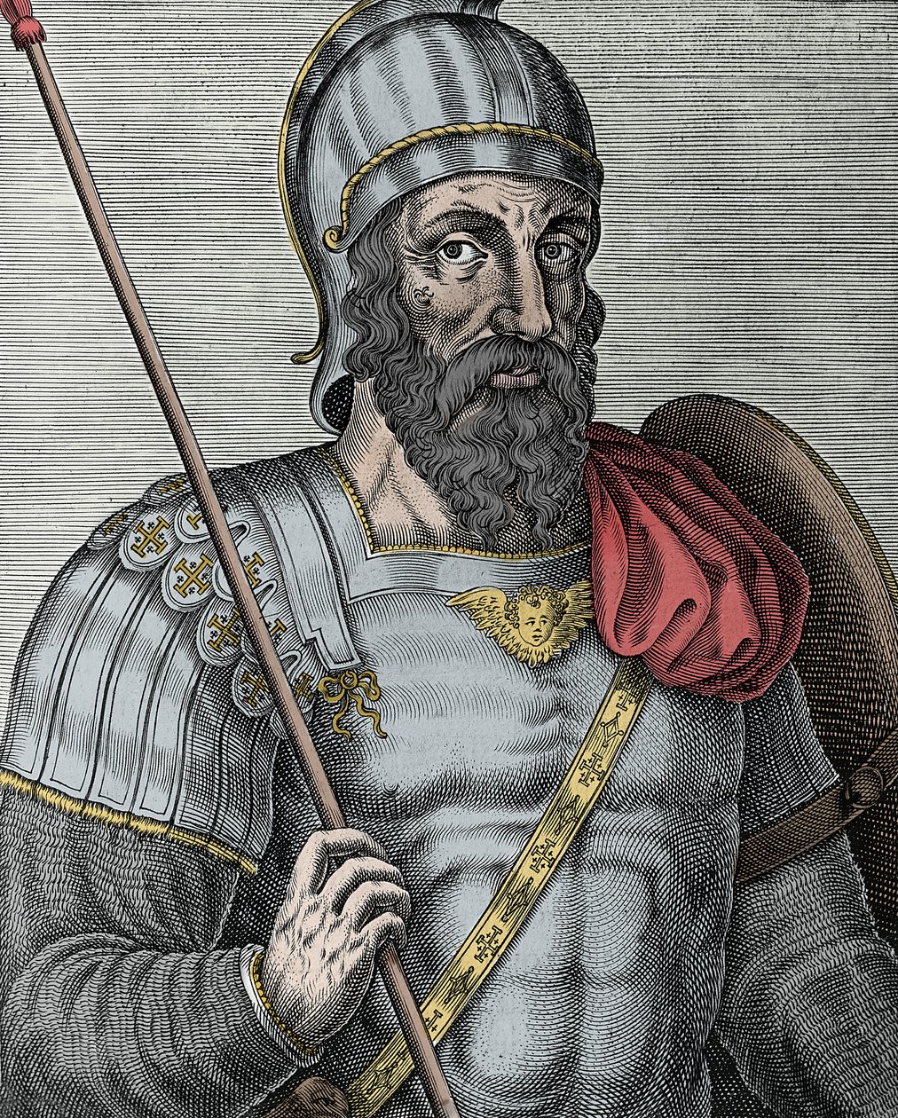 Portrett av Godfrey av Bouillon (Godefroy de Bouillon) (1040/61-1100), frankisk ridder, en av lederne av det første korstoget - gravering 1500-tallet av Unknown artist