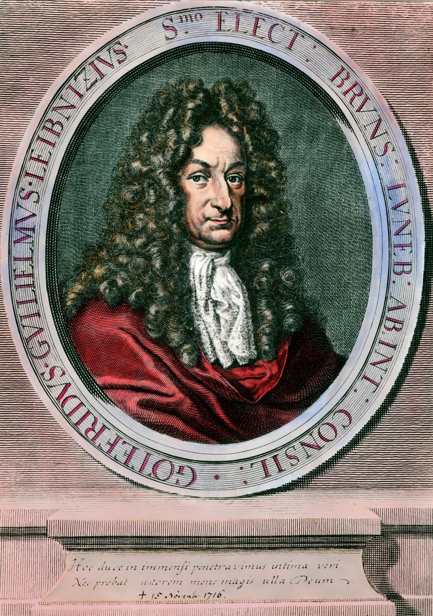 Portrett av Gottfried Wilhelm Leibniz (1646-1716) tysk filosof og matematiker. Gravering fra 1700-tallet. Privat samling av Unknown artist