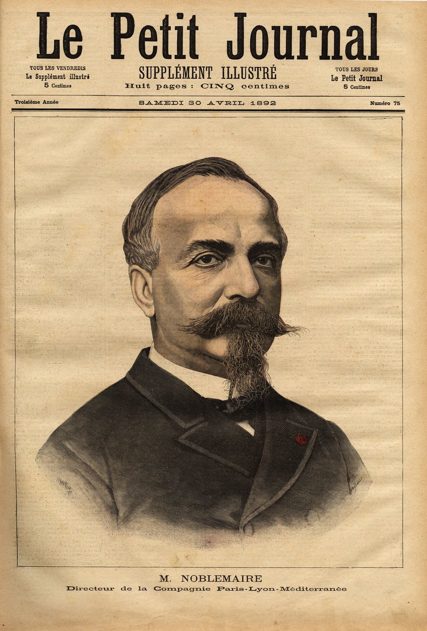 Portrett av Gustave Noblemaire (1832-1924) som, etter å ha overvåket byggingen av jernbanelinjen Alger-Oran frem til 1869, returnerte til Paris for å overta ledelsen av Paris Lyon Mediterranee-selskapet, en stilling han beholdt i 26 av Unknown artist