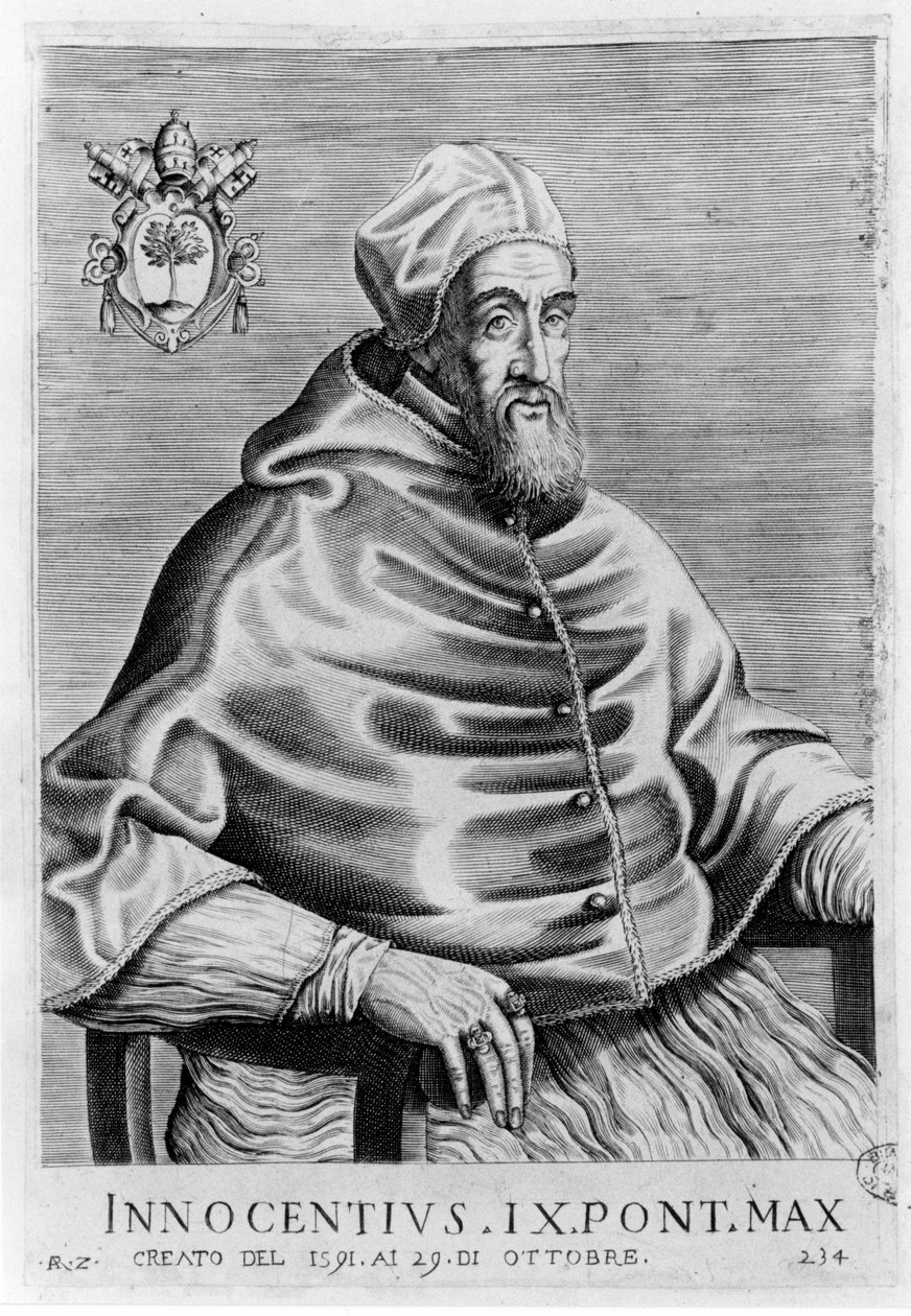 Portrett av Innocentius IX (1519 - 1591). av Unknown artist