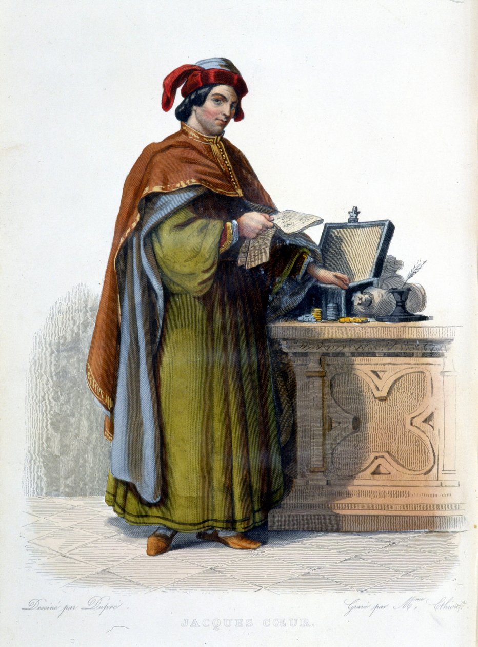 Portrett av Jacques Coeur, fransk forretningsmann (1395 - 1456) - i "" Le Plutarque Français", red. Mennechet av Unknown artist