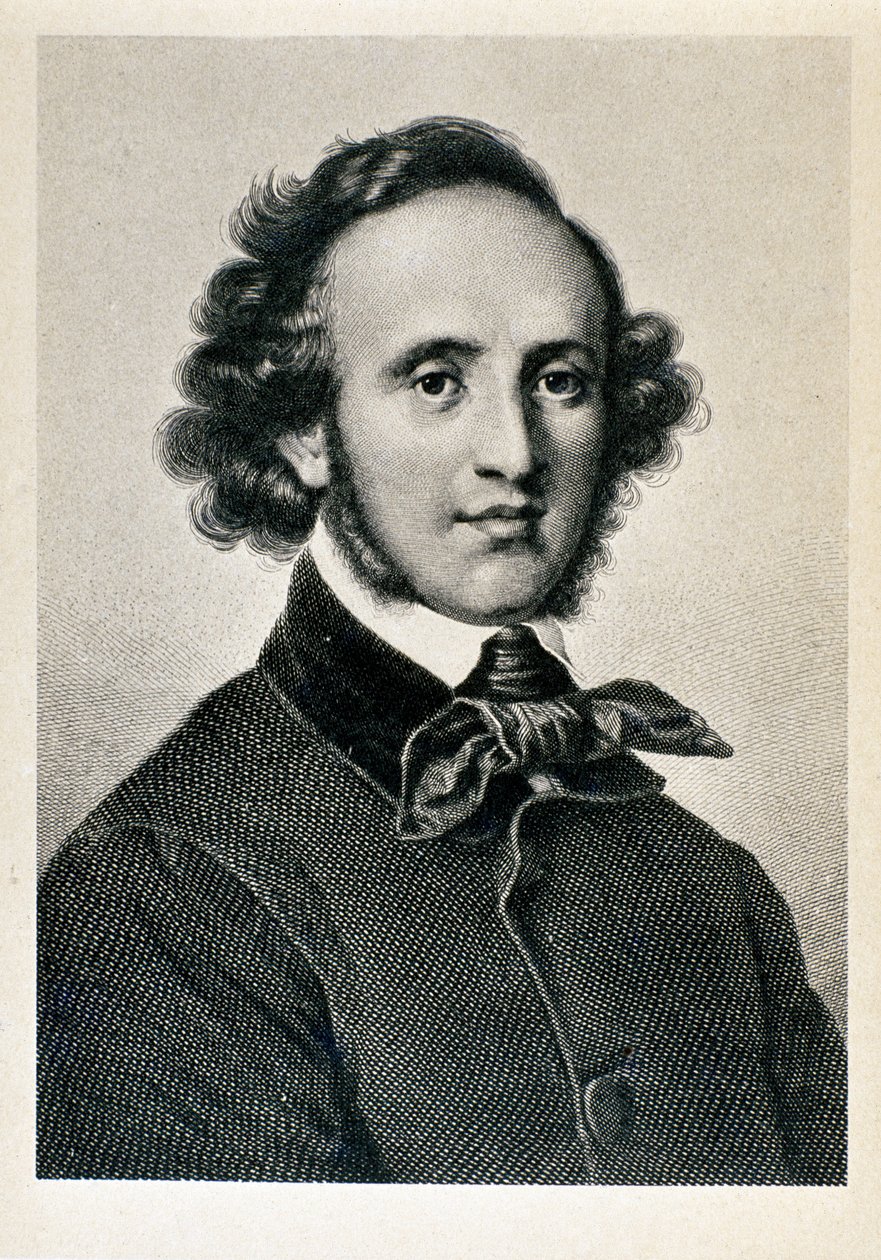 Portrett av Jakob Ludwig Felix Mendelssohn Bartholdy (1809-1847), tysk dirigent og komponist. Litografi av 1800-tallets Biblioteca del Conservatorio Giuseppe Verdi, Milano ©Luisa Ricciarini/Leemage av Unknown artist