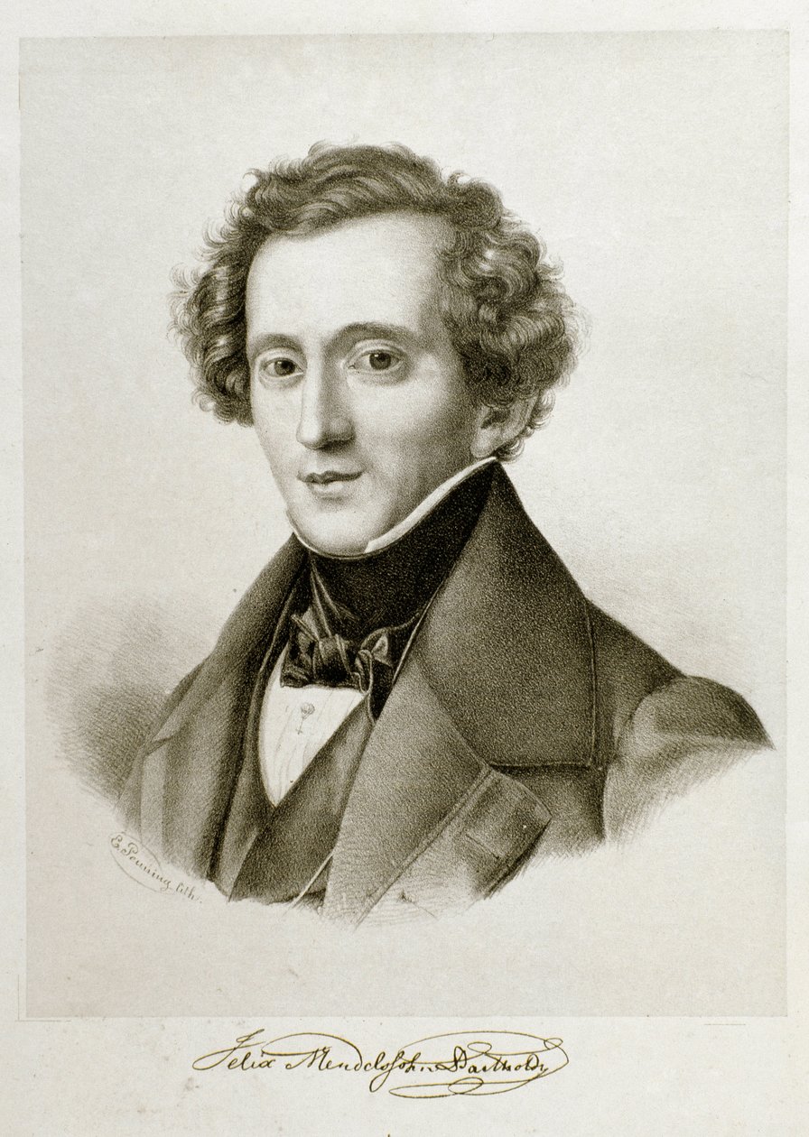 Portrett av Jakob Ludwig Felix Mendelssohn Bartholdy (1809-1847), tysk dirigent og komponist. Litografi fra 1800-tallet Civico Museo Bibliografico Musicale, Bologna ©Luisa Ricciarini/Leemage av Unknown artist