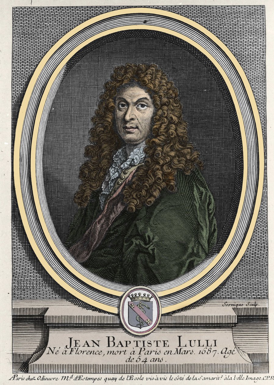 Portrett av Jean Baptiste Lully (Giovanni Battista Lulli) (1632-1687), fransk komponist av italiensk opprinnelse. Gravering av 1800-tallet. av Unknown artist
