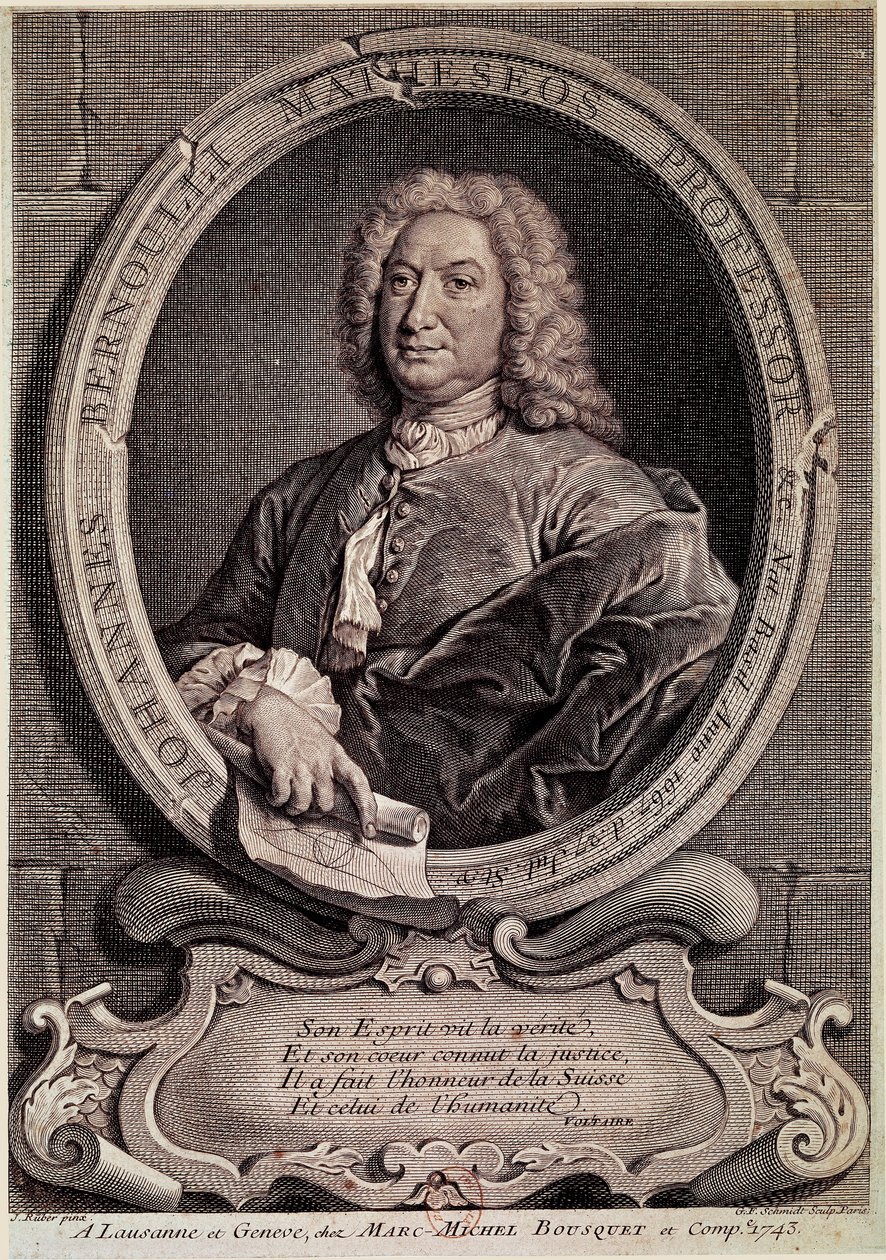 Portrett av Jean Bernoulli (Johann Bernouilli) (1667-1748) Sveitsisk matematiker og fysiker Gravering fra 1700-tallet - Portrett av Johann (Jean eller John) Bernouilli, sveitsisk matematiker og fysiker. Gravering av Unknown artist