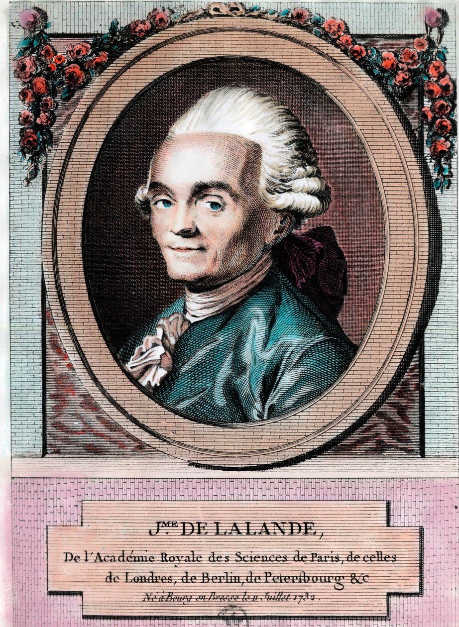 Portrett av Jean Jerome Lefrancois de Lallande (1732 - 1807), fransk astronom. Gravering fra 1700-tallet. Privat samling. av Unknown artist