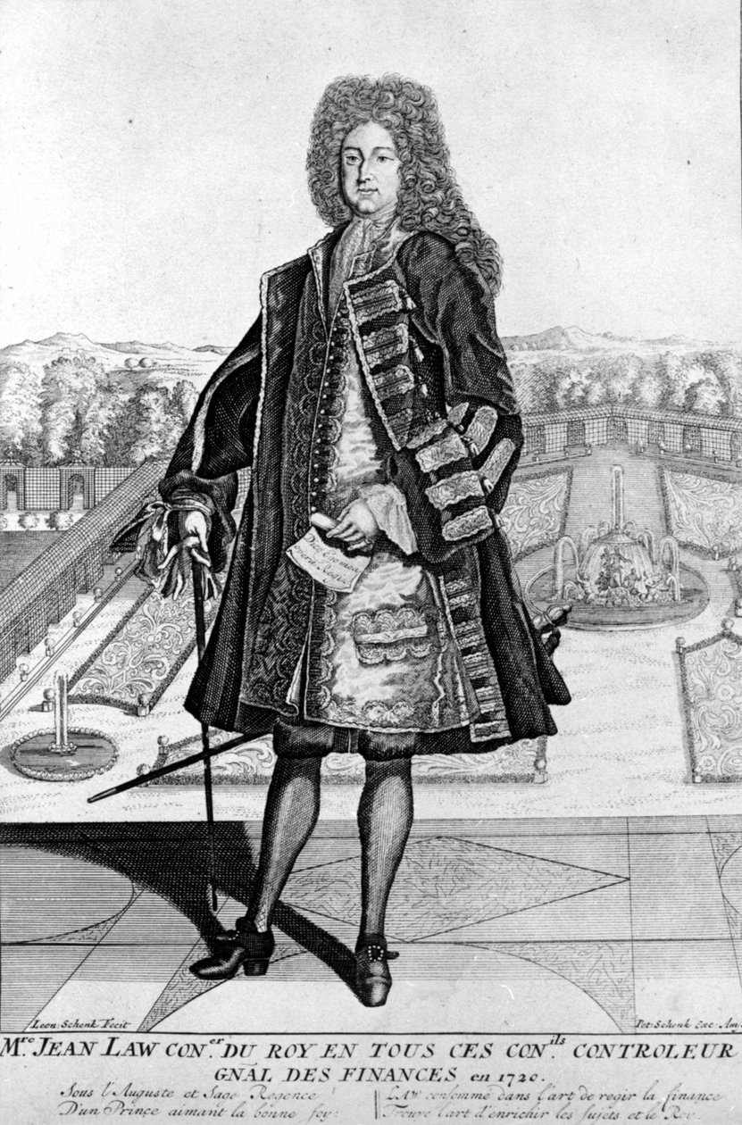 Portrett av John Law (1671 - 1729) til fots, Scottish Financial som forårsaket konkurs i 1720 (Event of Quincampoix Street) av Unknown artist