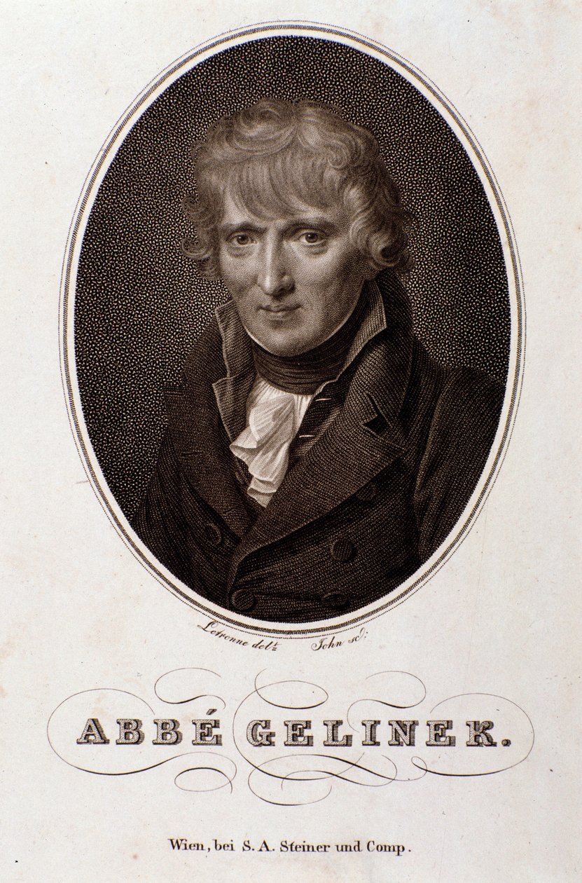 Portrett av Josef Gelinek (Joseph) (1758-1825) østerriksk pianist, komponist og teolog Gravering. 1800-tallet. Bologna, civico museo musico av Unknown artist
