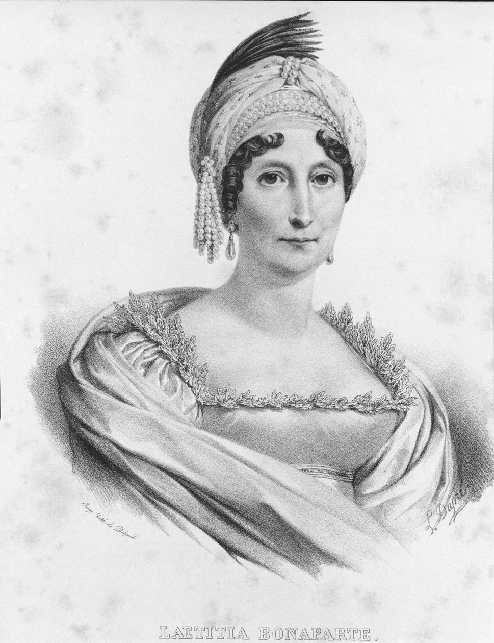 Portrett av Laetitia Bonaparte (Letizia Maria Ramolino) (1750-1836), mor til Napoleon I. Gravering fra 1800-tallet av Unknown artist