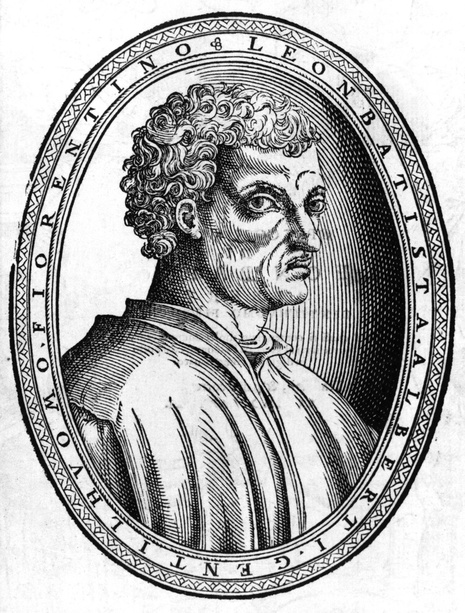 Portrett av Léon Battista Alberti (1404 - 1472), italiensk humanist og arkitekt, sd gravering. av Unknown artist
