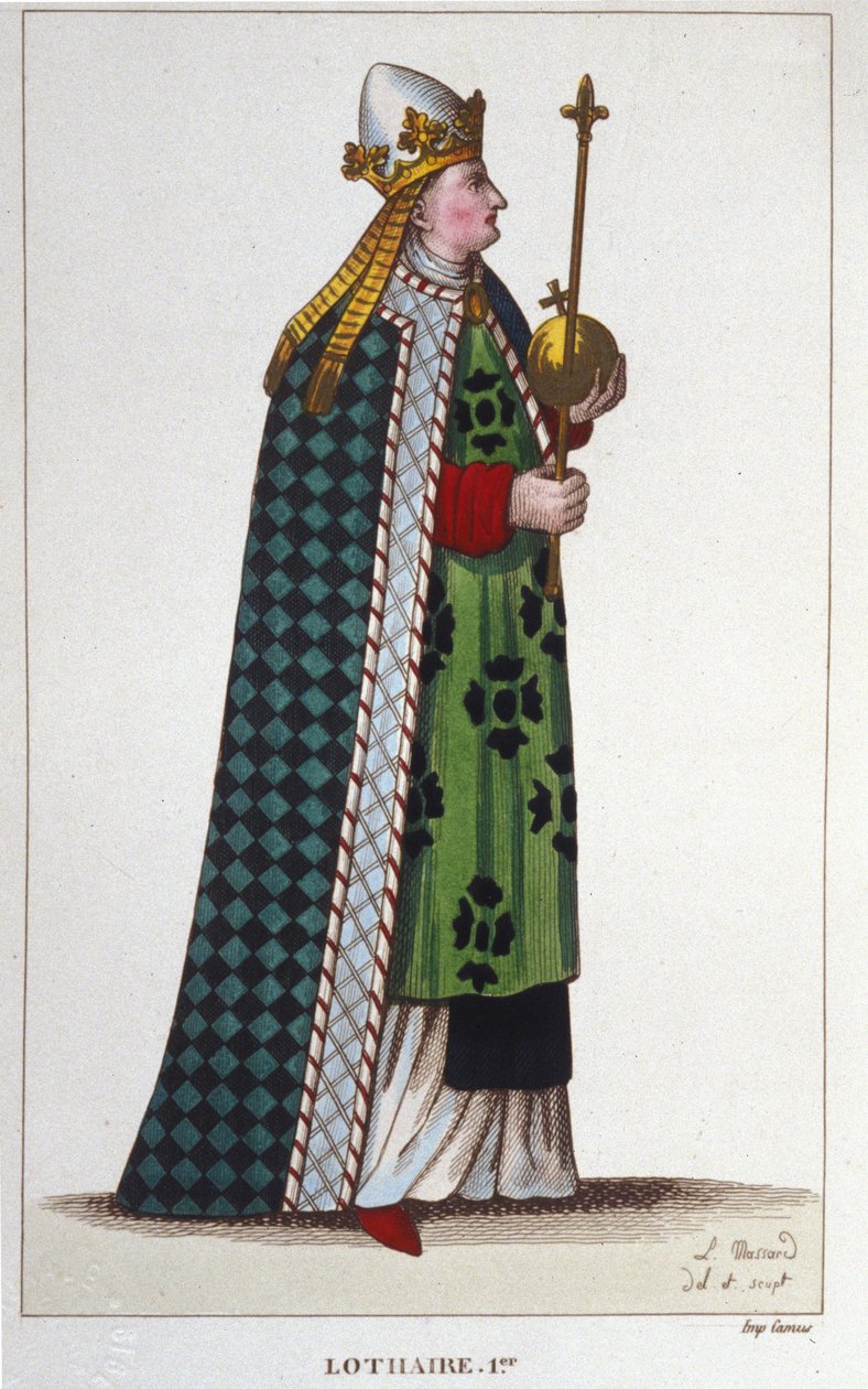 Portrett av Lotharia I (795-855), keiser av Vesten og konge av Italia, gravering fra 1830 av Unknown artist