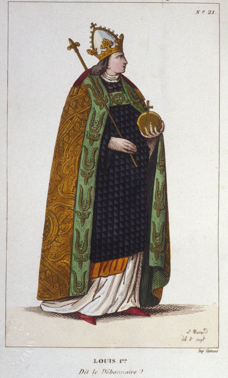 Portrett av Ludvig I den fromme eller Debonnaire (778 - 840), keiser av Vesten-gravering fra 1830 av Unknown artist