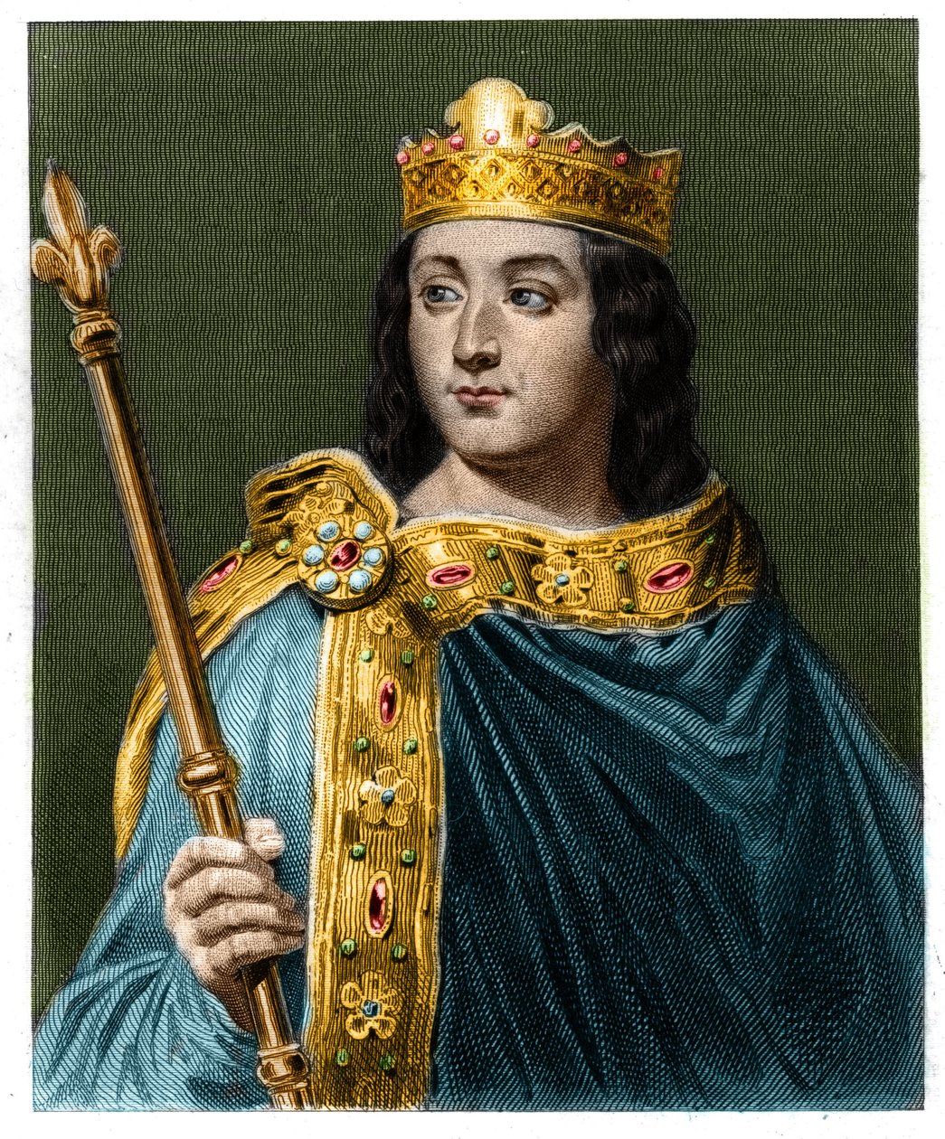 Portrett av Louis V le Faineant (967 - 987), konge av Frankrike - i "Histoire des Francais" "av Lavallee, gravering, sd. av Unknown artist