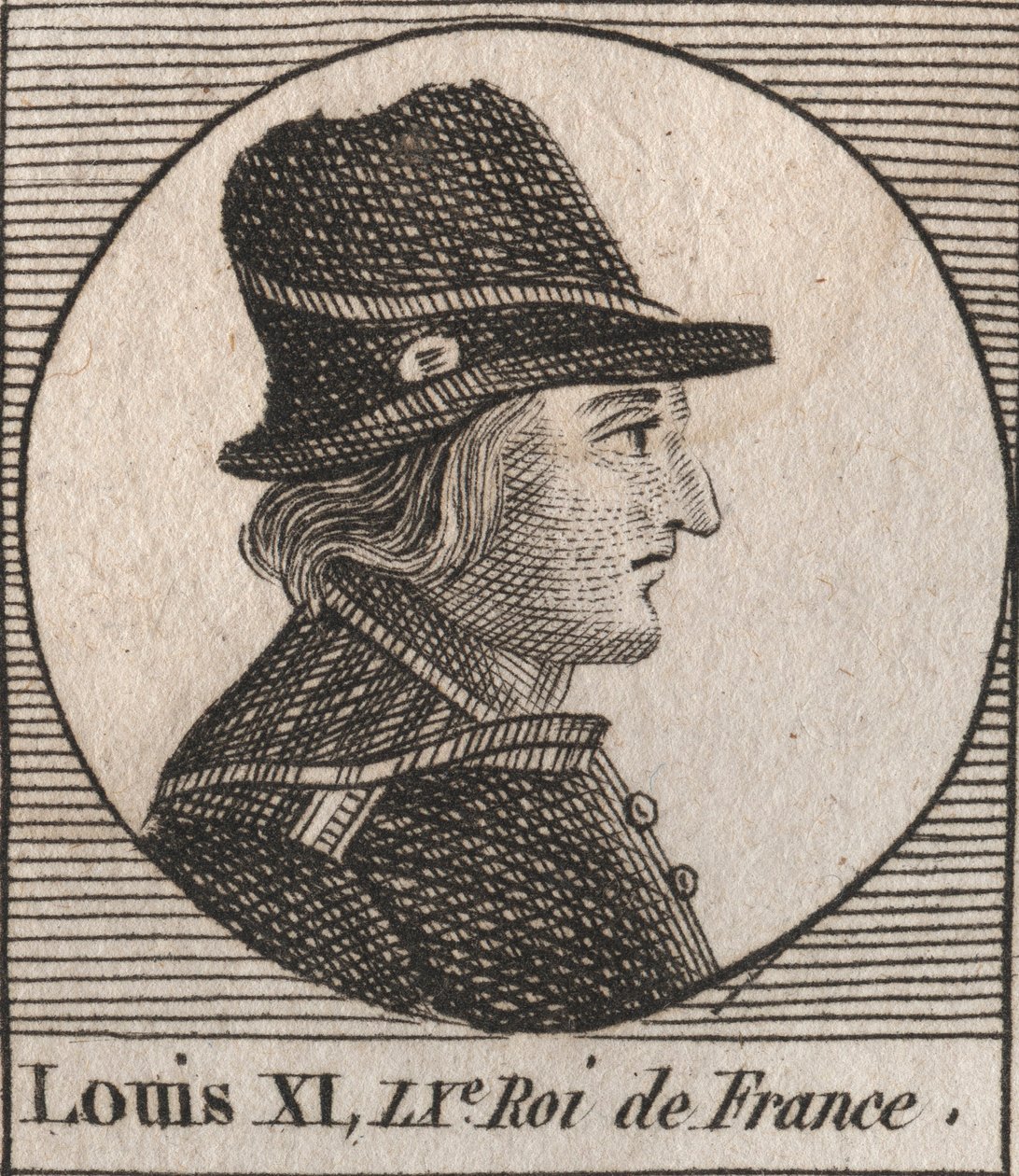 Portrett av Louis XI (1423-1483), konge av Frankrike - Portrett av Louis XI av Frankrike (1423-1483), konge av Frankrike - gravering fra "Instruction sur l