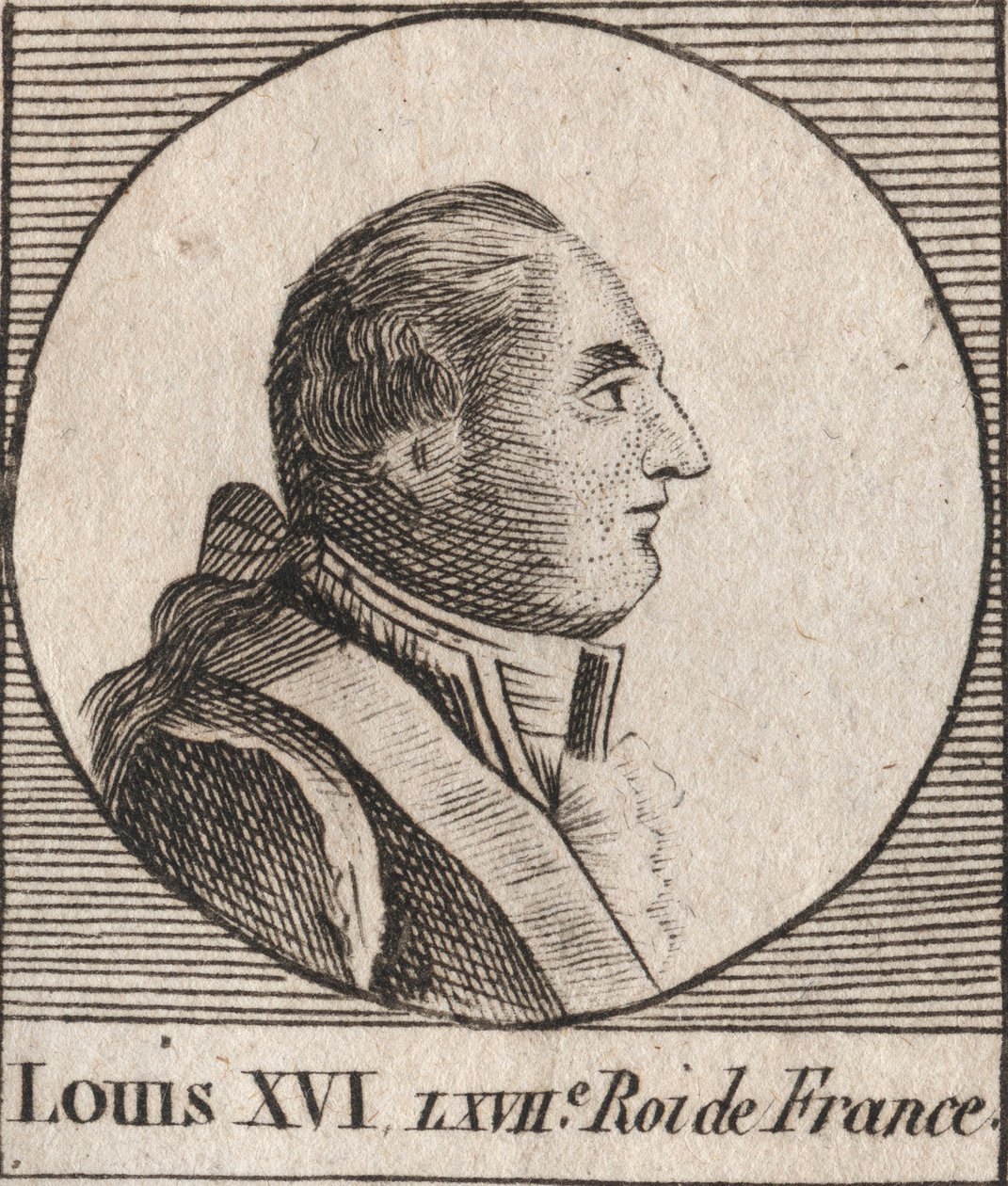 Portrett av Louis XVI (1754-1793), konge av Frankrike fra 1774 til 1791, deretter konge av franskmenn fra 1791 til 1792 - Ludvig XVI, konge av Frankrike og Navarra fra 1774 til 1791, deretter konge av franskmenn fra 1791 til 1792 - gravering fra «Instructi av Unknown artist