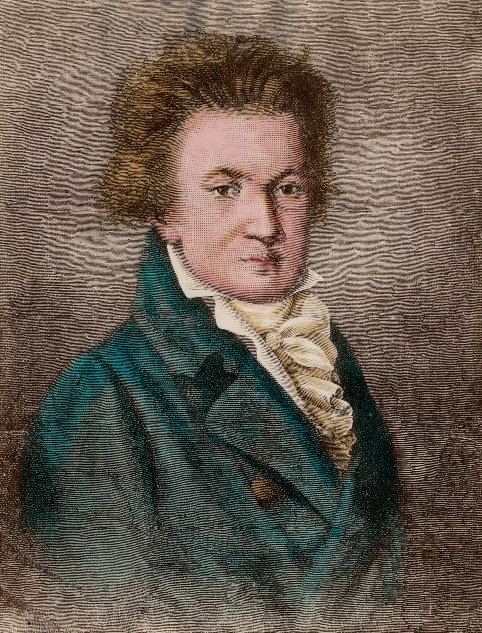 Portrett av Ludwig van Beethoven (1770 - 1827), tysk komponist. Gravering av 1800-tallet. Privat samling. av Unknown artist