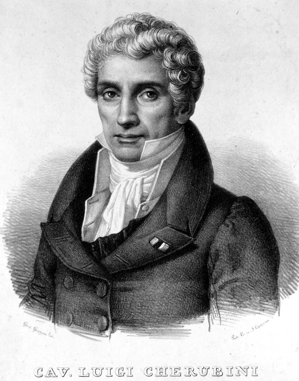 Portrett av Luigi Cherubini (1760-1842), italiensk komponist. av Unknown artist