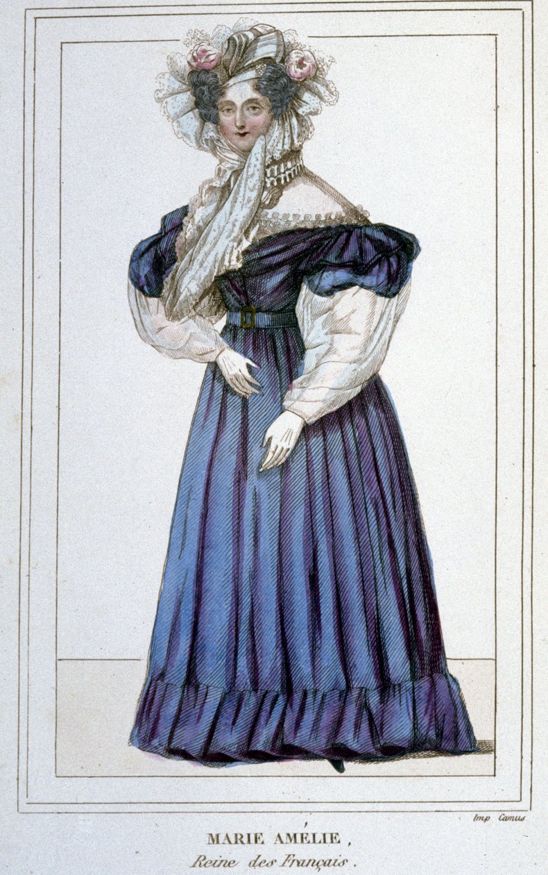 Portrett av Marie Amélie de Bourbon (1782 - 1866), dronning av franskmennene, kone til Louis Philippe I. Gravering fra 1800-tallet. av Unknown artist