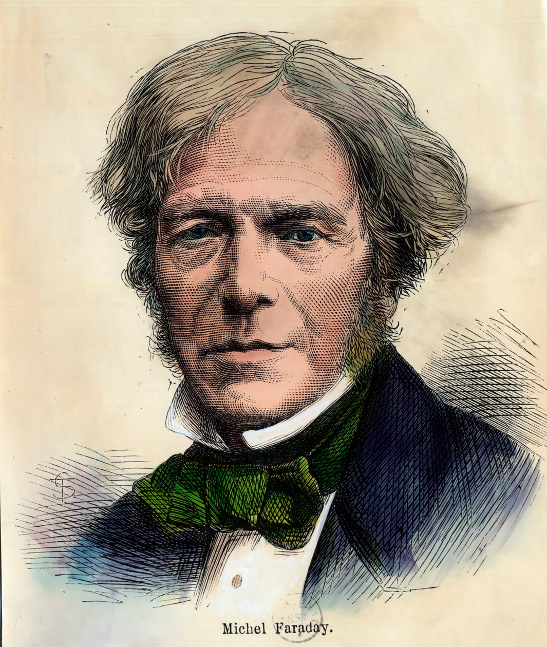Portrett av Michel Faraday (1791 - 1867) engelsk fysiker. Gravering av 1800-tallet. Privat samling. av Unknown artist
