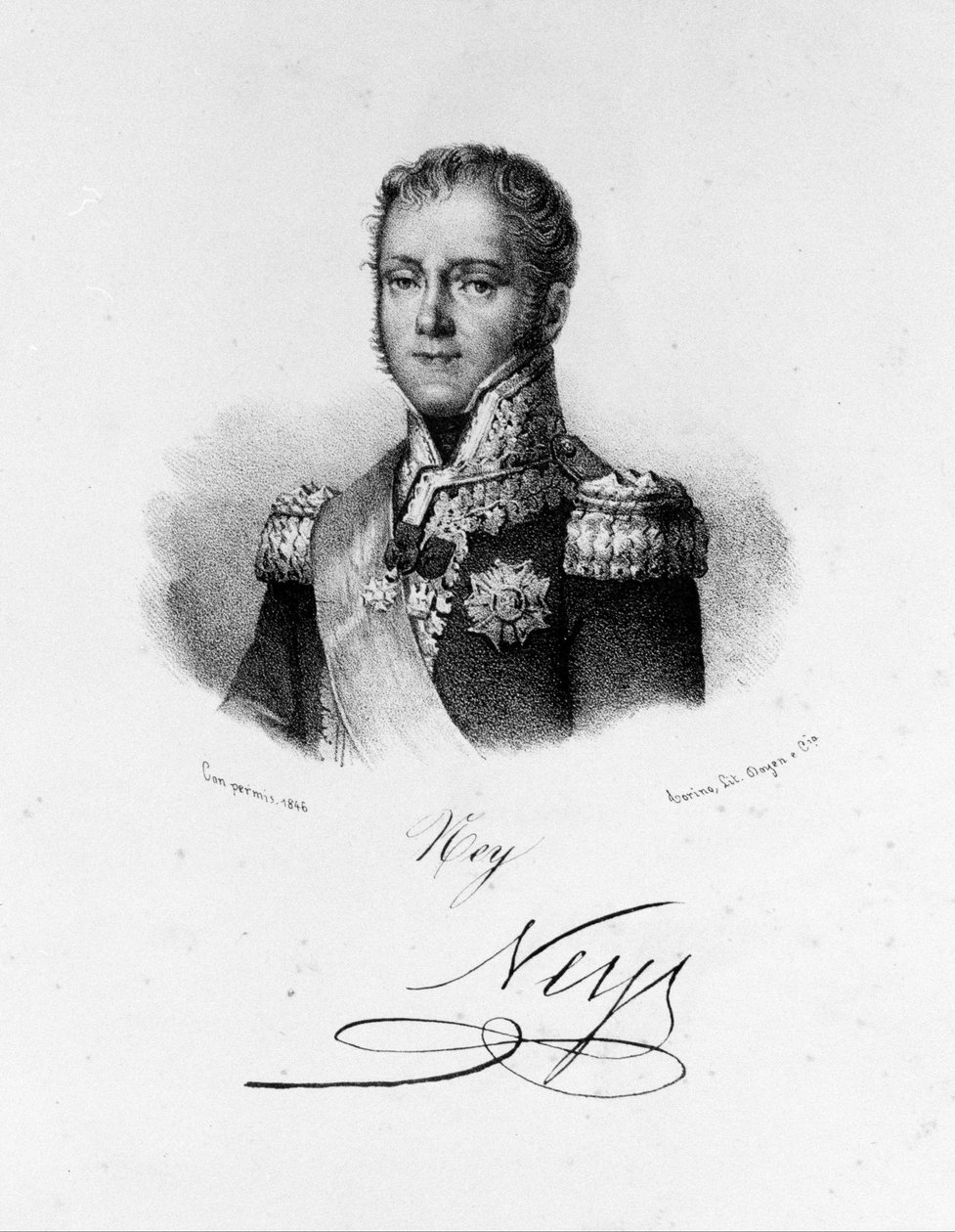 Portrett av Michel Ney, hertug av Elchingen, prins av Moskova (1769 - 1815), marskalk av Frankrike. Gravering av 1800-tallet. av Unknown artist