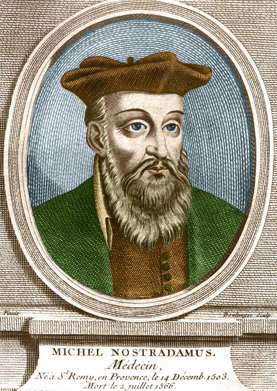 Portrett av Michel nostradamus, lege, ne à Saint Remy de Provence (Saint-Remy-de-Provence) den 14/12/1503 og døde 02/07/1566. Gravering av 1800-tallet. av Unknown artist