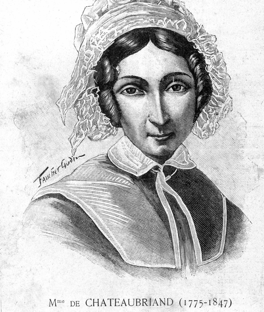Portrett av Mme de Chateaubriand (1775 - 1847) - i "" Les Contemporains", n.d. sent på 1800-tallet. av Unknown artist