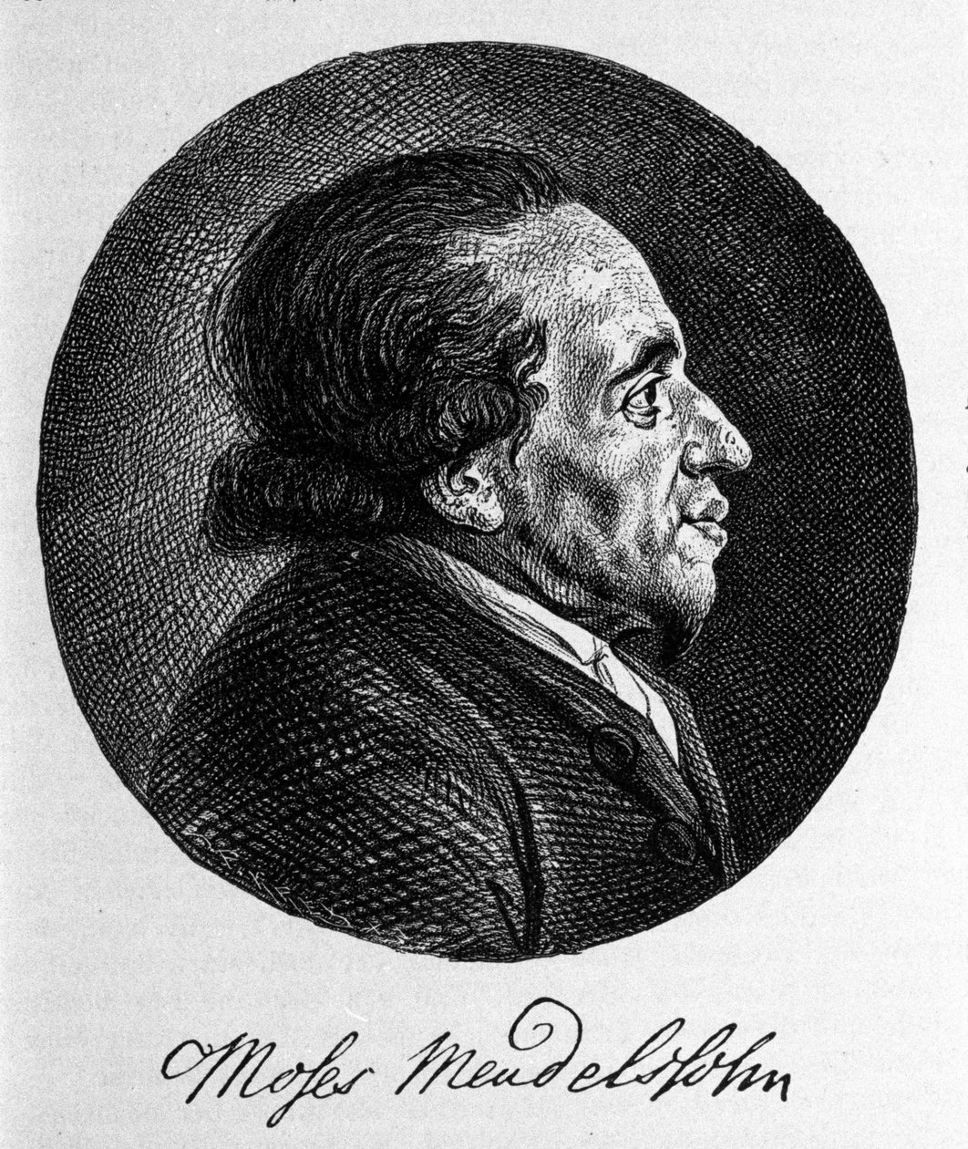 Portrett av Moses (Moses) Mendelssohn (1729 - 1786), filosof og sann grunnlegger av moderne jødedom. Bestefar til musikeren Felix Mendelssohn. av Unknown artist