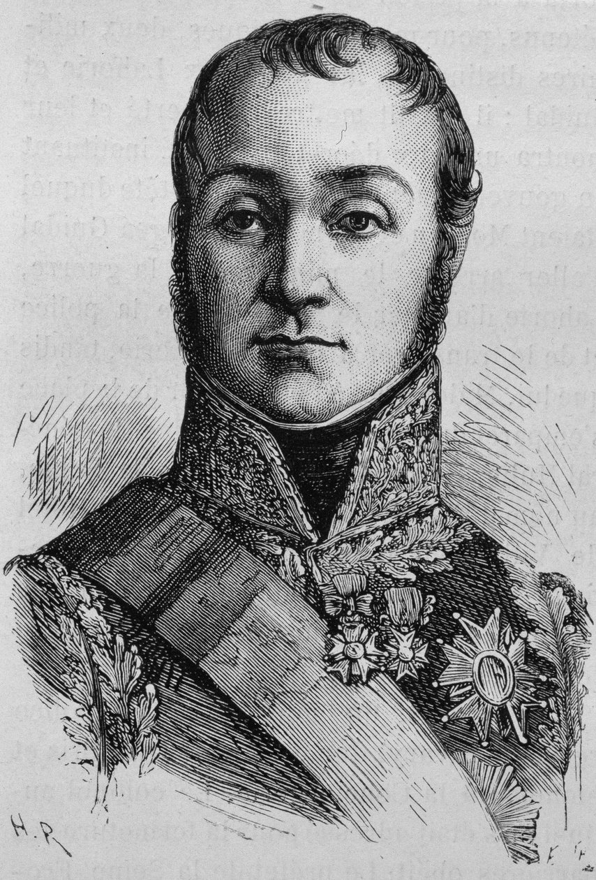 Portrett av Nicolas Oudinot, hertug av Reggio (1767 - 1847). Gravering av slutten av 1800-tallet i "Histoire de France"" av H. Martin. av Unknown artist